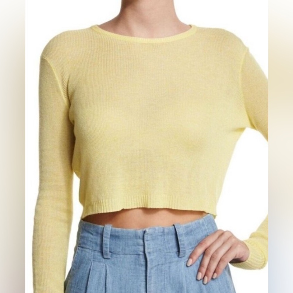 Alice + Olivia Sheer Cashmere Blend Yellow Long Sleeve Top